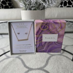 Rhode & Co Rose Quartz Gold Necklace Earrings Set New